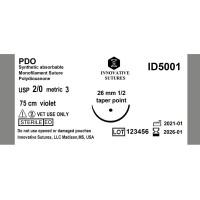 PDO(Polydioxanone compares to PDS): 2-0, 26mm, 1/2 Taper Point, 75cm, 12 Count