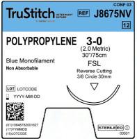 TruStitch Polypropylene 3-0 Blue 30"FSL Reverse Cutting 25mm 3/8C