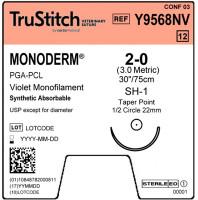 TruStitch Monoderm 2-0 Violet 30", SH-1 Taper 22mm 1/2C
